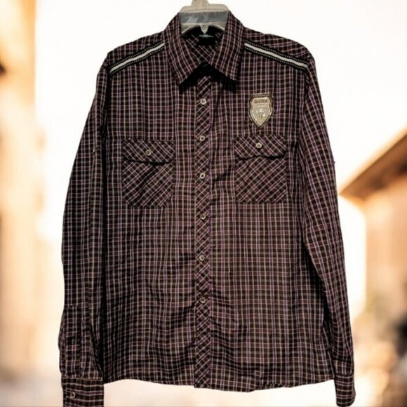 Querea Other - L👔Querea Plaid Casual Button-Down Shirt with Badge
